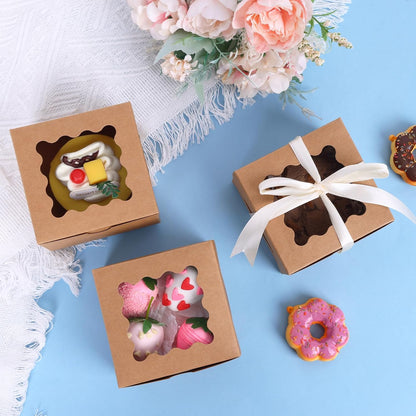 Moretoes 120pcs White Bakery Boxes, 4x4x2.5 Inch Cookie Boxes with Window for Small Cake, Treats, Donuts, Candy