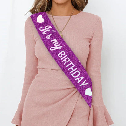 Vuzvuv It's My Birthday Birthday Sash, Glitter Birthday Sash with Foil Letters Birthday Party Decor for Women, Girls