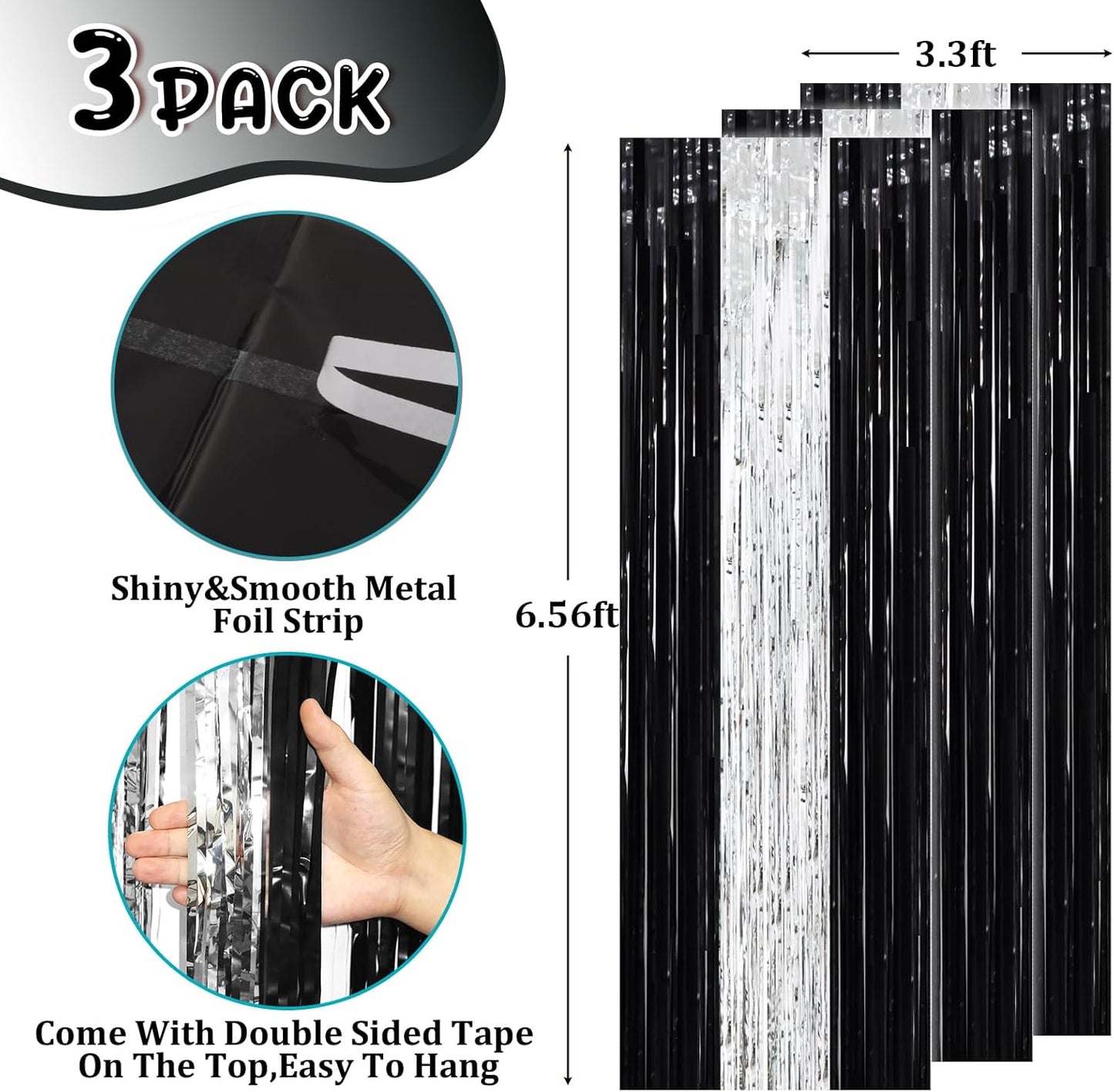 Voircoloria 3 Pack 3.3x8.2 Feet Gold Foil Fringe Backdrop Curtains, Tinsel Streamers, Fringe Backdrop for 2025 New Years Eve, Graduation, Birthday, Baby Shower, Gender Reveal, Disco Party - Colors B