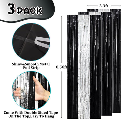 Voircoloria 3 Pack 3.3x8.2 Feet Gold Foil Fringe Backdrop Curtains, Tinsel Streamers, Fringe Backdrop for 2025 New Years Eve, Graduation, Birthday, Baby Shower, Gender Reveal, Disco Party - Colors B
