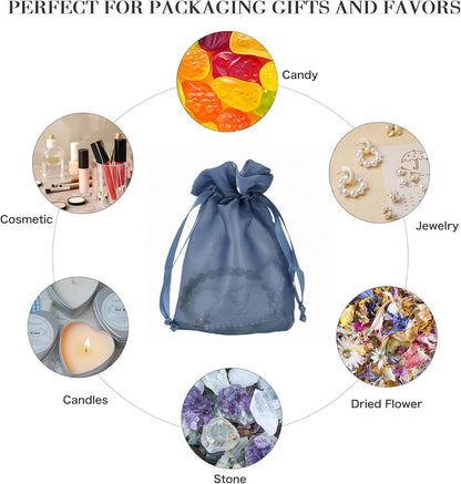 QIANF 20 Pcs Peacock Blue Small Organza Bags 3X4 inch for Wedding Favors with Drawstring, Mini Mesh Gift Bags Jewelry Pouch for Candy Bridal Shower Party Favor Baby Shower Christmas