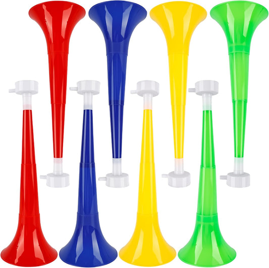 8 Pcs 10.24 Inch Collapsible Stadium Horn Plastic Vuvuzela Trumpet Horn Loud Sound Noise Maker for Sporting Events Graduation Games School Sports Party Supplies (Color Set 3)
