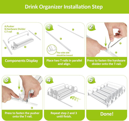 IBORING Drink Organizer for Fridge,Self Pushing Fridge Drink Organizer,Automatic Drink Dispenser for Fridge-Holds up to 30 Cans