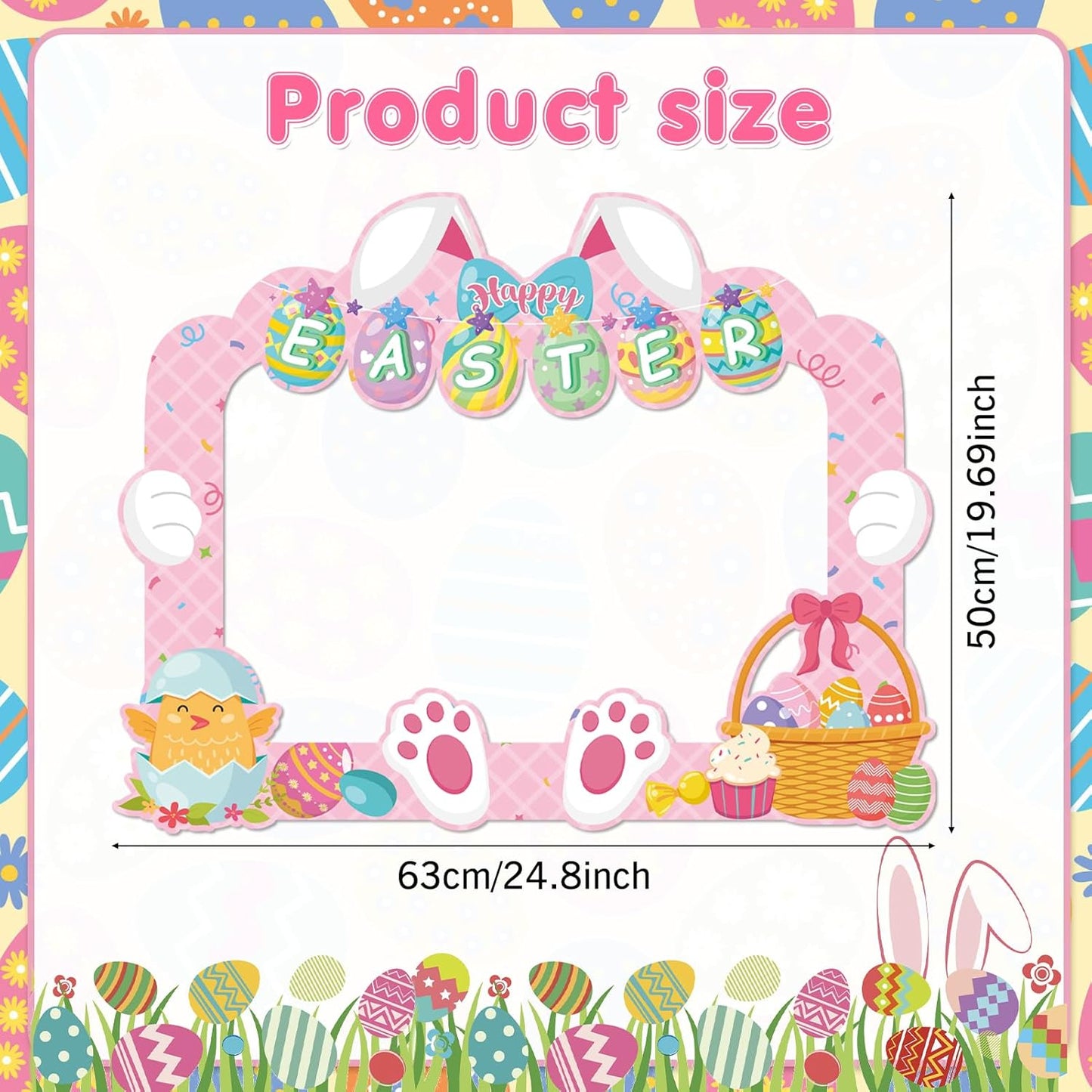 HOWAF Easter Photo Booth Props, 25pcs Happy Easter Party Decorations Photoshoot Props with Photo Frame, Egg Bunny Selfie Props for Spring Easter Photography