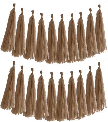 MECCANIXITY 20Pcs Tassel Garland Banner Tissue Paper for Streamers Party Decorations, Valentine's Day Birthday Decor for Women with Rope and Tie Wire (Pink, 14.6Inch)