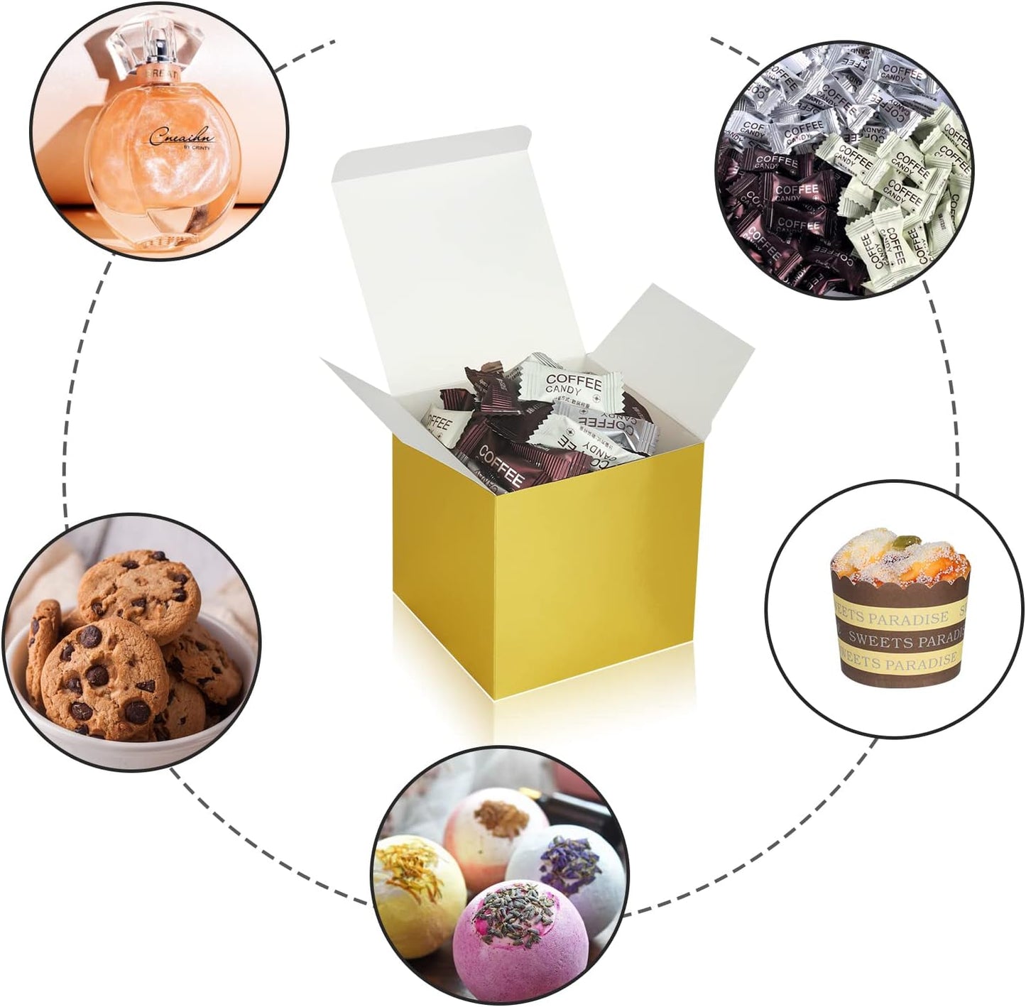 100 Pack Small Gift Boxes, 2x2x2 Inches Favor Boxes Gold Paper Gift Boxes with Lids for Presents, Crafting, Cupcake Boxes, Gifts, Candy Boxes for Wedding Party Bridal Shower Baby Shower Favors
