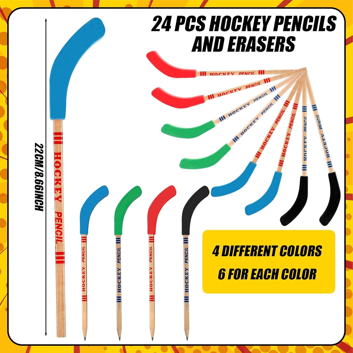 Kisston 48 Pcs Hockey Party Favors Include 24 Mini Notebooks Sports Notepads and 24 Pencils with Eraser Hockey Favors Pencils Gifts for Teacher Office Reward