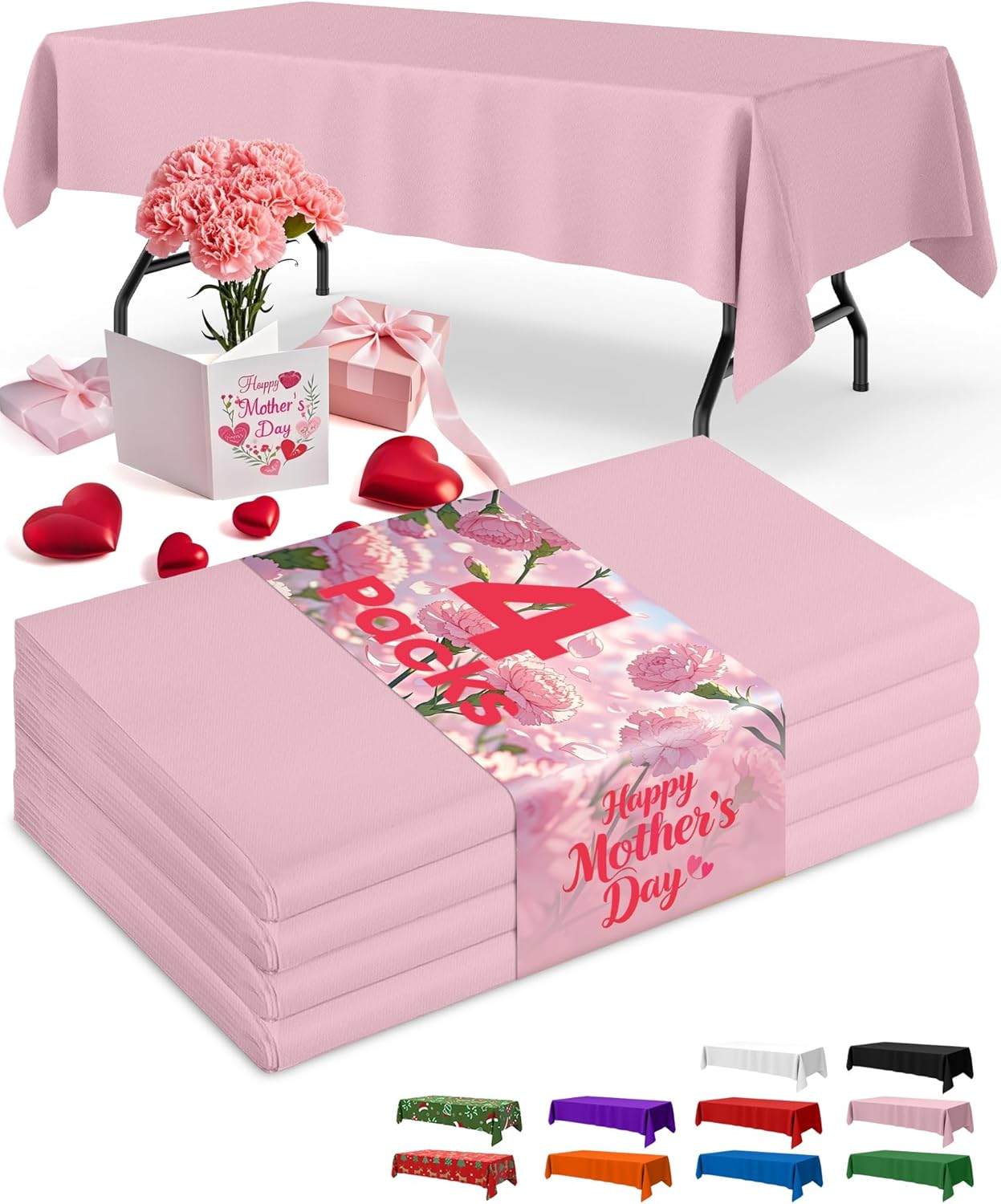 Niuara White Plastic Table Cloth - 4 Pack 54" × 108" Rectangle Disposable Tablecloths for 6FT Tables, Table Cover for Party, Holiday & Gathering Use