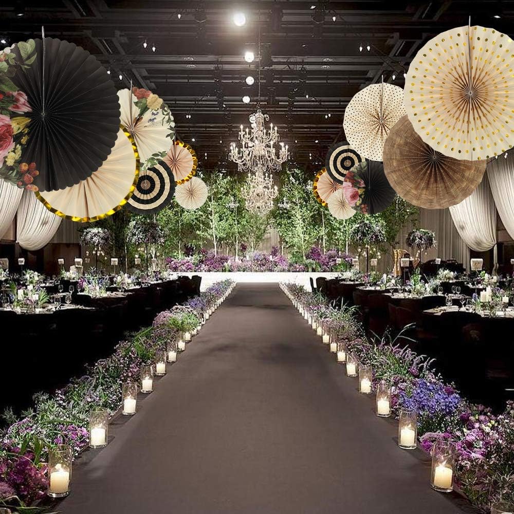 Party Hanging Paper Fans Decoration Set for Wedding Birthday Party Mother's Day Round Events Accessories Set of 8