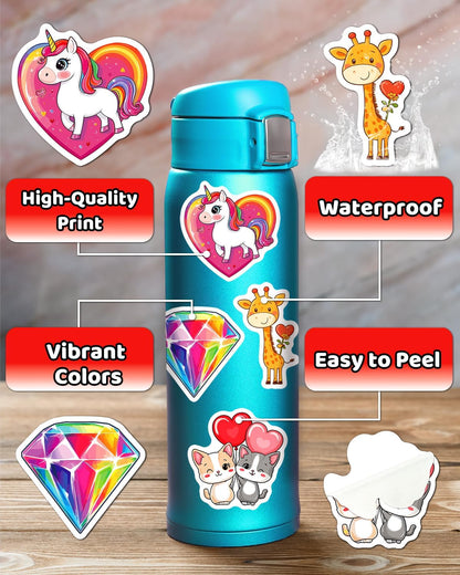 JCFIRE 200PCS Stickers for Kids, Waterproof Cute Mixed Animal Food Vinyl Scrapbook Stickers for Water Bottle, Book, Laptop, Goodie Bags Stuffers Kids Party Favors, Classroom Supplies Must Haves