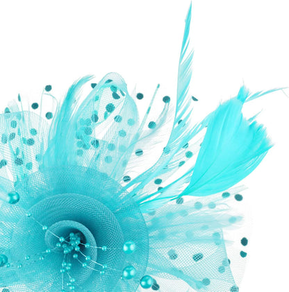 DRESHOW Fascinators Hat Flower Mesh Ribbons Feathers on a Headband and a Clip Tea Party Headwear for Girls and Women - Colors A