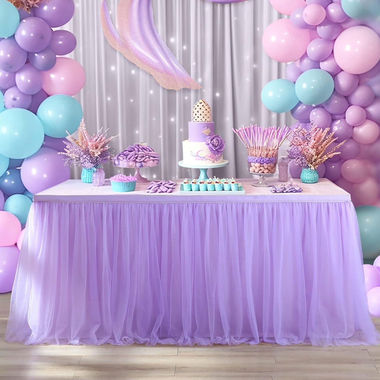 Suppromo 6ft Pink Tulle Table Skirt Baby Shower Tablecloth for Rectangle Tables or Round Tables Pink Ruffle Tutu Table Skirts Desk Skirt for Princess Girls Birthday Party Cake Dessert Decorations