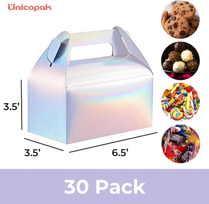 UnicoPak 30 Pack Party Favor Boxes Treat Boxes, White Gable Gift Boxes for Party Favors Goodies Cookies Treats Candies Meals Lunch, 6.5x3.5x3.5 Inches