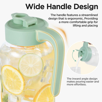 Mason Jar Pitcher - Airtight & Leakproof Glass Pitcher with Lid, Perfect for Breastmilk, Cold Brew, and Sun Tea, 2 Quart (64 oz) 1/2 Gallon Mason Jar with Pour Spout Lid