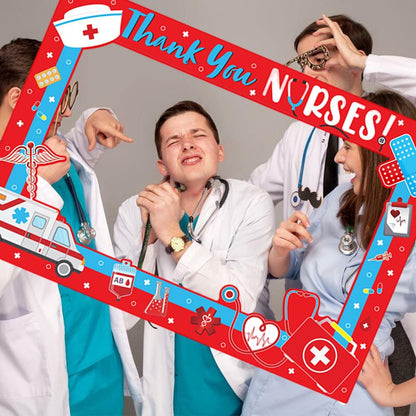 Nurse Day Photo Booth Props Photo Frame Nurse Graduation Thank You Nurse Photography Posing Selfie Supplies Funny Congrats Grad Booth Frame for Grad Party Backdrop Graduation Decorations