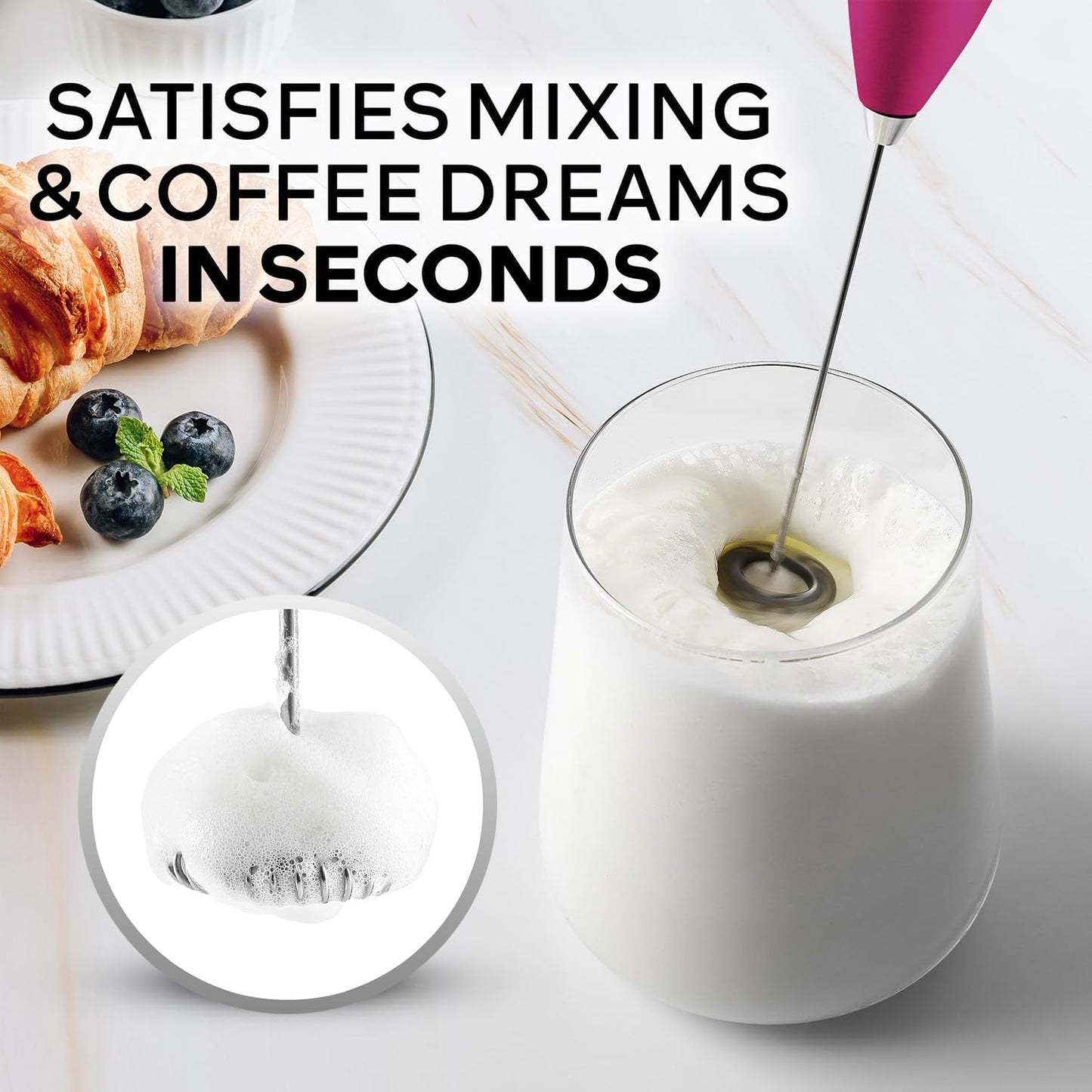 Zulay Kitchen Powerful Milk Frother Wand With Duracell Batteries - Ultra Fast Handheld Drink Mixer - Electric Whisk Foam Maker for Coffee, Lattes, Cappuccino & Matcha - Z1 Motor - Black - Colors A