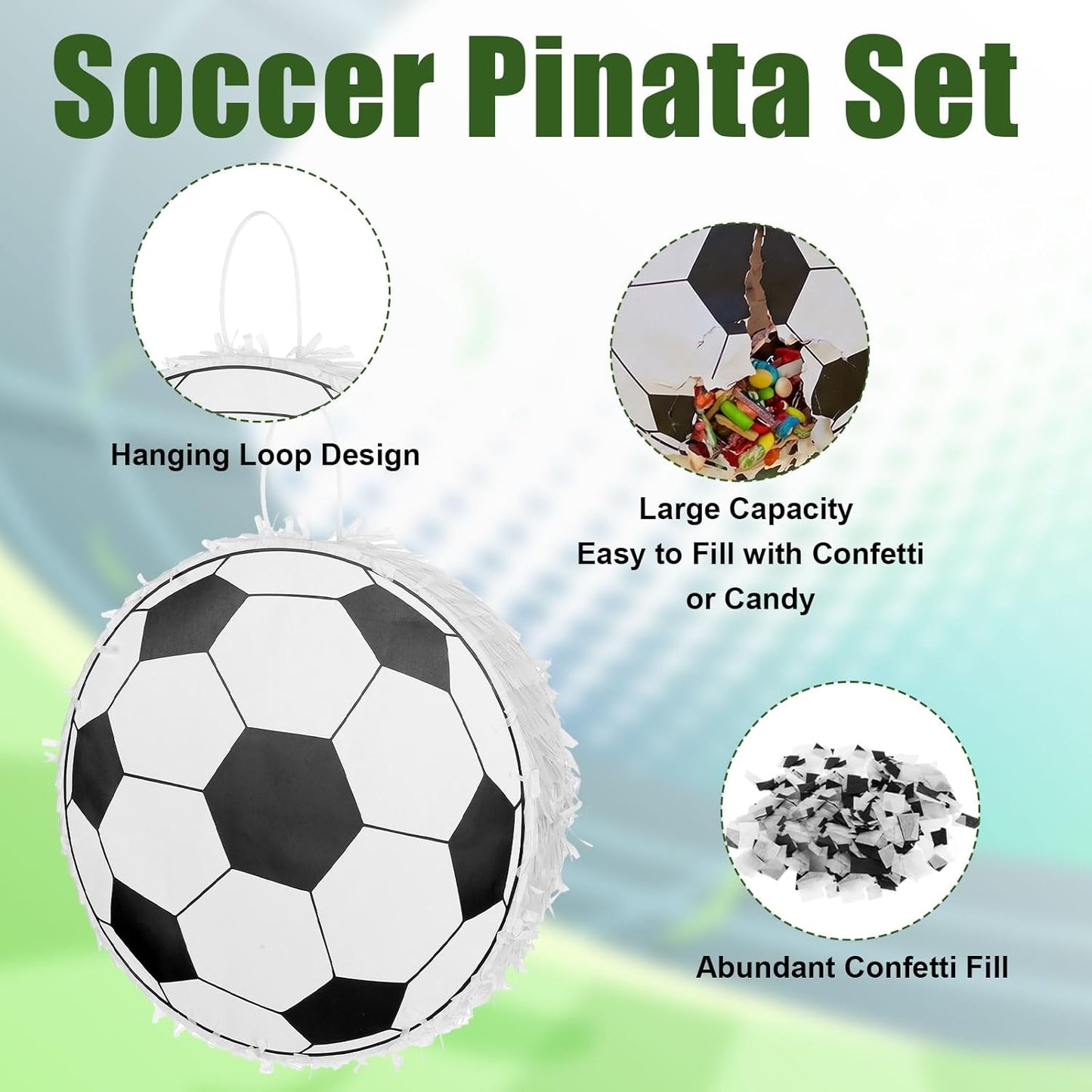 78 Pcs Soccer Piñata Set Soccer Party Favors Include Ball Pinata Blindfold Stick Confetti and Sports Bracelets Mini Keychains Bulk Stickers for Adult Sports Themed Birthday Decorations Party Supplies