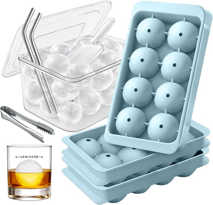 56pcs Ice Cube Tray with Lid and Bin – Stackable 4 Trays Plastic Silicone Freezer Mold, Large Ice Bucket with Scoop, Tong & 2 SS Straws – Easy Release Ice Maker for Cocktail, Coffee, RV, Whiskey
