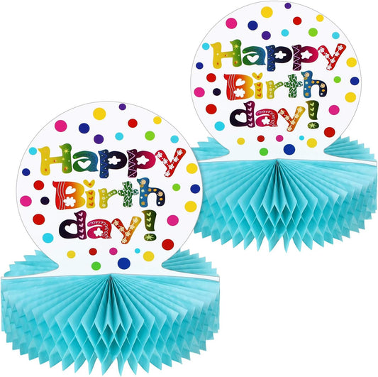 WILLBOND 2 Pieces Happy Birthday Table Decorations Rainbow 3D Honeycomb Paper Table Centerpiece Sign Tabletop Colorful Paper Happy Birthday Centerpiece for Party Supplies