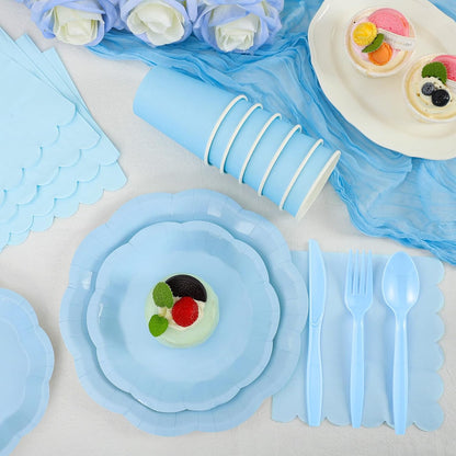 NatNarr 175 Pcs Sage Green Plates and Napkins Set, 25 Guest Sage Green Party Supplies Include Scalloped Paper Plate Napkin Cup Forks Knives Disposable Plastic Cutlery for Wedding Baby Shower Birthday