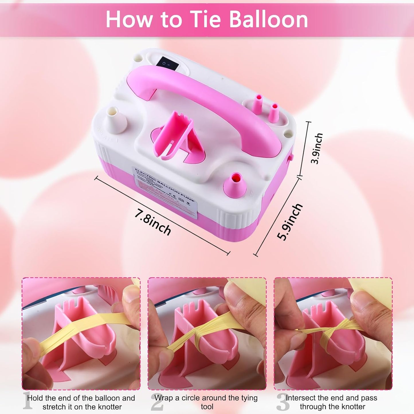 QIPUMP Balloon Pump Electric,110V 600W Balloon Blower Inflator Dual Nozzle Air Pump Balloons Inflator for Decoration, Party, Sport,Gifts:2 Balloon Tying Tools