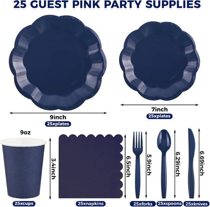 NatNarr 175 Pcs Sage Green Plates and Napkins Set, 25 Guest Sage Green Party Supplies Include Scalloped Paper Plate Napkin Cup Forks Knives Disposable Plastic Cutlery for Wedding Baby Shower Birthday
