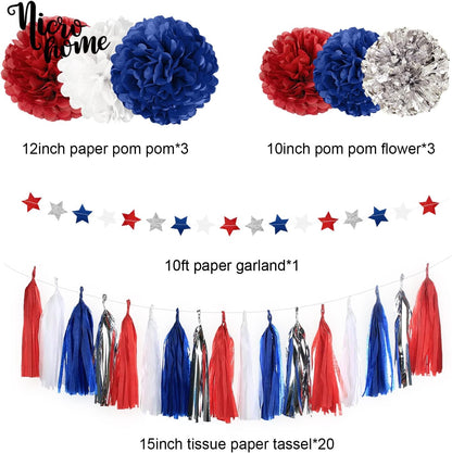 NICROHOME EUR Boho Wedding Decorations, 28PCS Rustic Neutral Creamy White Tissue Paper Pom Poms Tassel, Dots Paper Garland Decor Packages for Baby Shower Birthday Bridal Shower Party Table