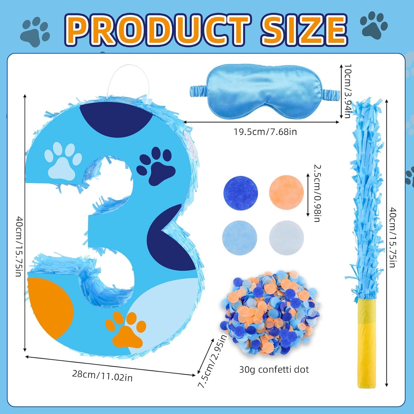 16 Inch Number 2 Dog Paw Pinata with 16 Inch Piñata Stick Blindfold Confetti for Boy Girl Kids 2nd Birthday Party Decorations (2nd)