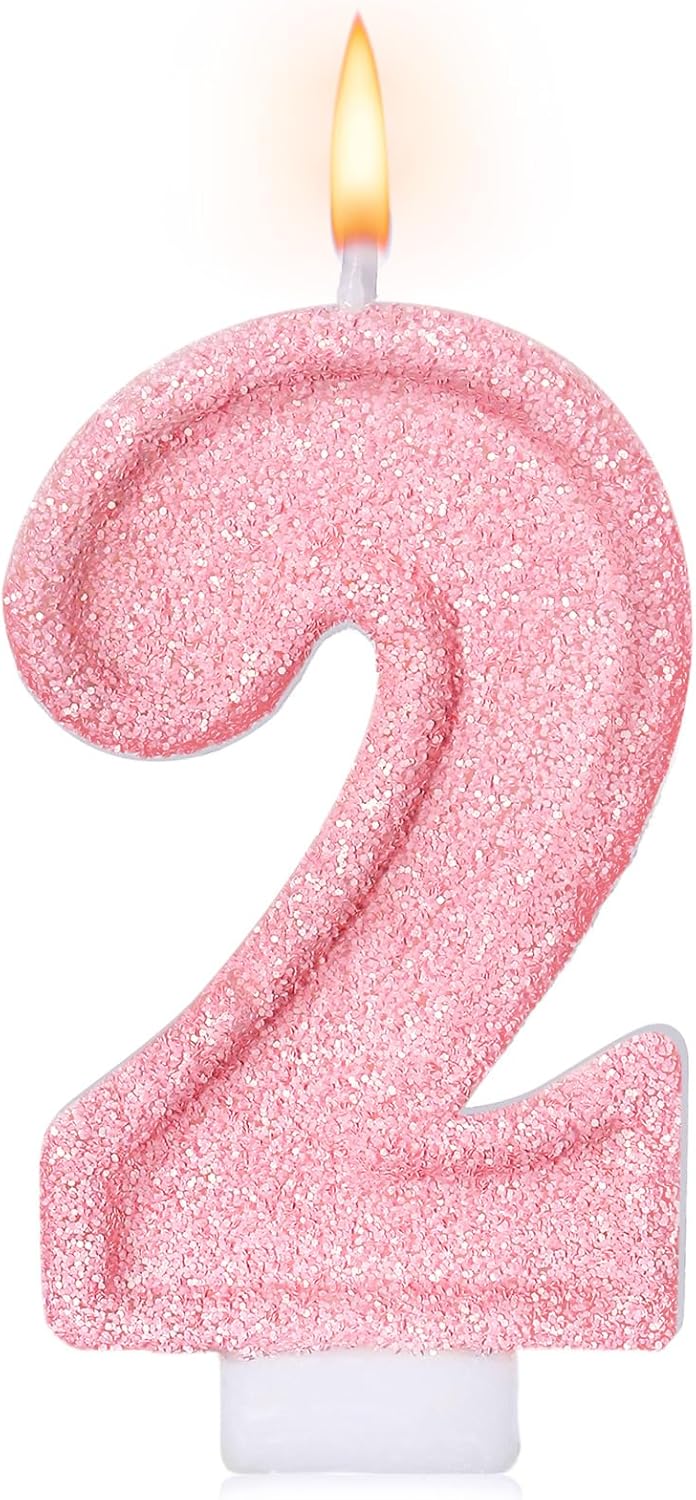 Cute Number 3 Birthday Candle, Glitter Pink Number Candles, Birthday Cake Topper Decoration, Party Supplies Anniversary Celebrations