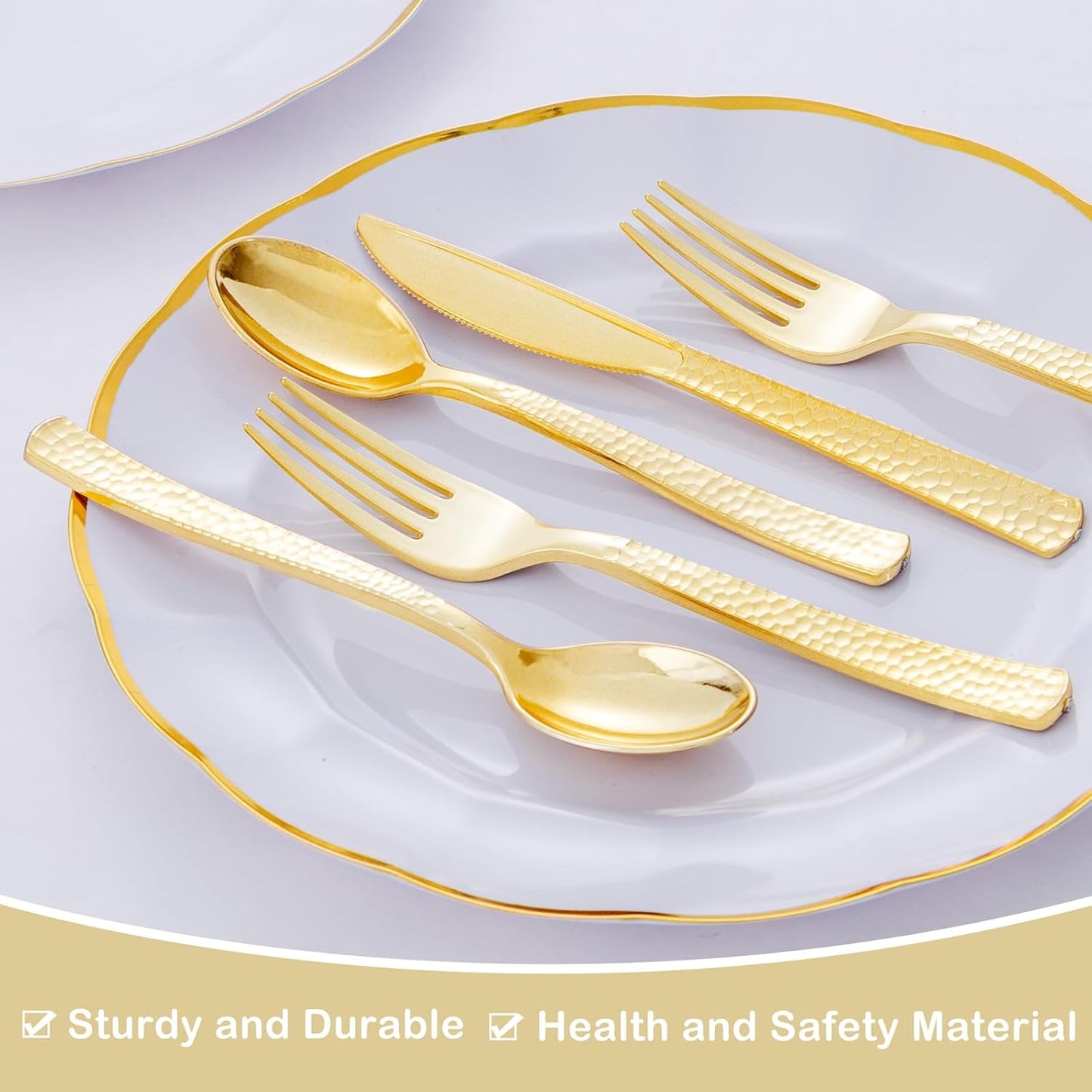 Supernal 180Pcs Silver Plastic Silverware Set, Elegant Hammered Design Heavy Duty Disposable Cutlery, Includes 60 Forks, 60 Knives, 60 Spoons,Silver Plastic Utensils for Wedding, Parties,Events