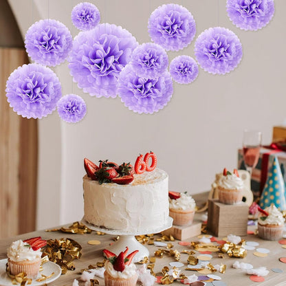 Tissue Paper Pom Poms, Pink Tissue Paper Flowers, Hanging Flower Balls for Weddings Fiesta Parties Birthday Baby Showers Classroom Bridal Shower Decoration (18Piece Set-6/10/12/14Inch)