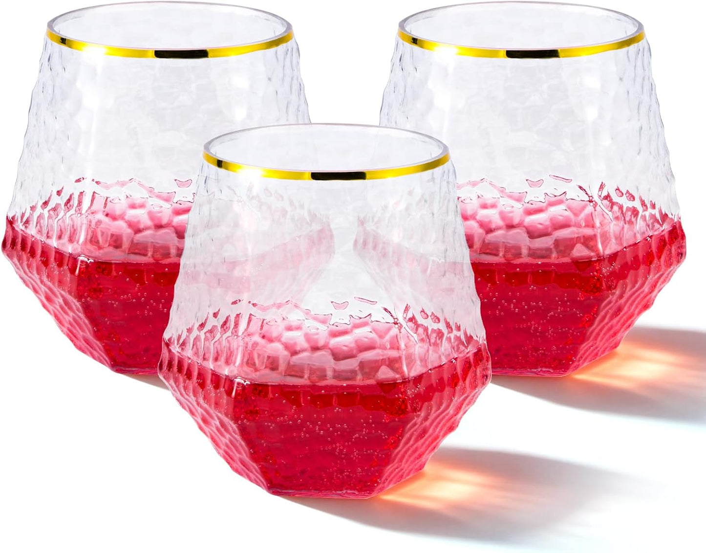 Goodluck 40 PCS Diamond Stemless Plastic Wine Whiskey Glasses, 12 Oz Disposable Cocktail Glasses, Suitable for Weddings, Birthday Parties, Family Gatherings, Bars, etc （Gold rimmed cups）