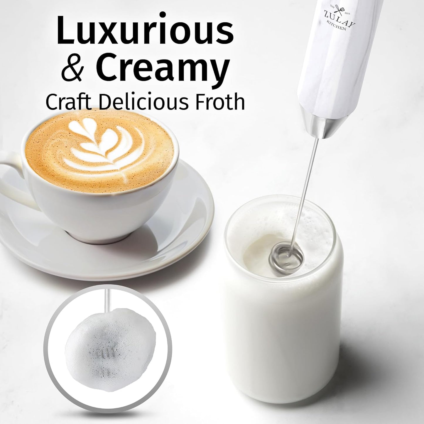 Zulay Kitchen Powerful Milk Frother Wand With Duracell Batteries - Ultra Fast Handheld Drink Mixer - Electric Whisk Foam Maker for Coffee, Lattes, Cappuccino & Matcha - Z1 Motor - Black - Colors A