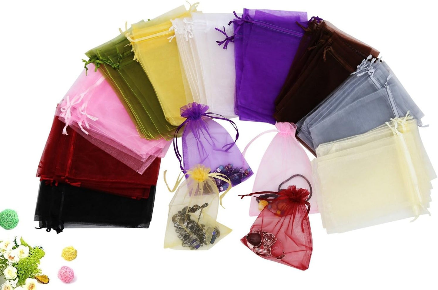 Wudygirl 100pcs 5X7 Inches White Organza Bags Christmas Drawstring Pouches Party Wedding Favor Bags Goodie bags(White 5x7)