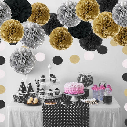 XIKSXITN 12 pc Rose Gold Gradient Tissue Paper Pom poms-Hanging Gold Dot White Paper Pom Poms Paper Flowers Ball for Party Decorative(8&10&12 inch)