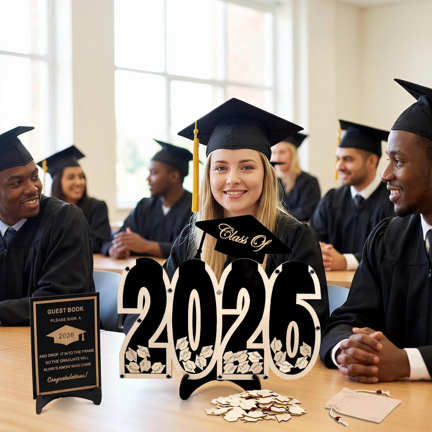 2026 Graduation Guest Book Alternative, Black Happy Graduation Party Decorations, Class of 2026 Congrats Graduates Signature Guestbook Gifts for College High School Students Friends Men Women
