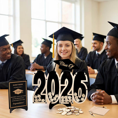 2026 Graduation Guest Book Alternative, Black Happy Graduation Party Decorations, Class of 2026 Congrats Graduates Signature Guestbook Gifts for College High School Students Friends Men Women