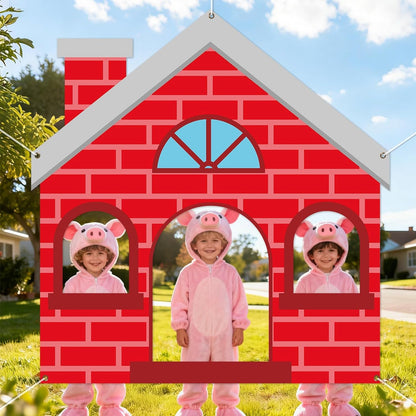 Large Red Brick House Photo Prop Red Brick House Shaped Selfie Frame Backdrop Banner Little Pigs Party Photo Booth Props for Kids Birthday Farm Animal Magical Party Decorations Supplies 63 x 60 Inch