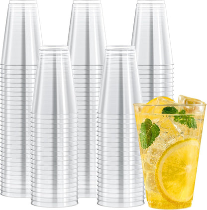 JOLLY CHEF 12 oz Clear Plastic Cups, 100 Pack Heavy-duty Party Glasses, Disposable Plastic Cups for Halloween,Thanksgiving Day, Christmas Party