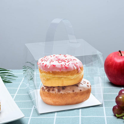BURLIHOME 25Pcs Clear Cake Box,5x5x4Inch Bakery Boxes with Handle,Party Favor Boxes Ideal for Pie Cookie Candy, Pastry Boxes for Birthday Wedding
