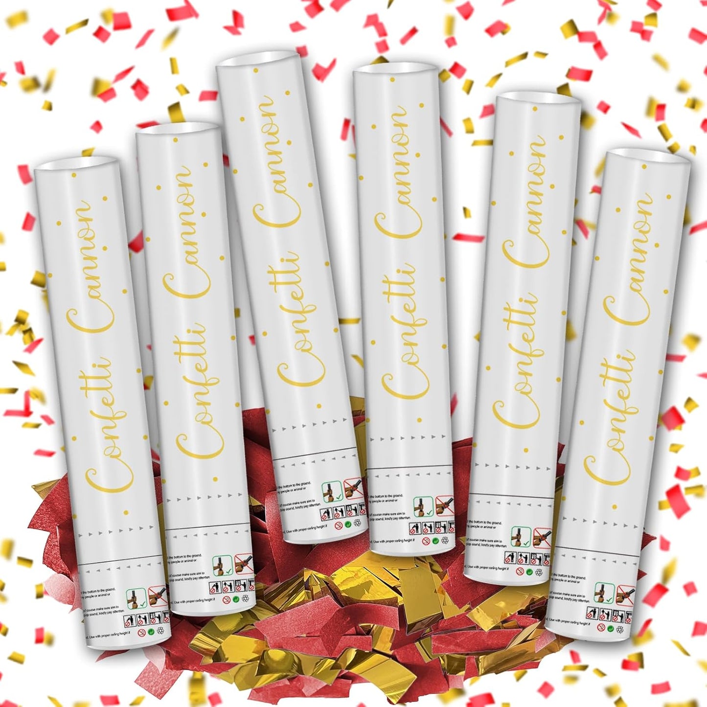 12" Black Gold Confetti Cannon Party Poppers for Birthday Graduation Wedding Retirement New Year Celebrations - Easy to Use, Pack of 2
