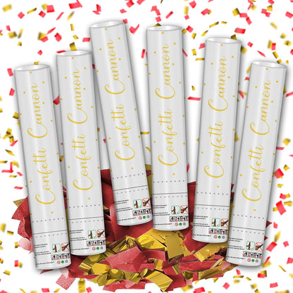 12" Black Gold Confetti Cannon Party Poppers for Birthday Graduation Wedding Retirement New Year Celebrations - Easy to Use, Pack of 2