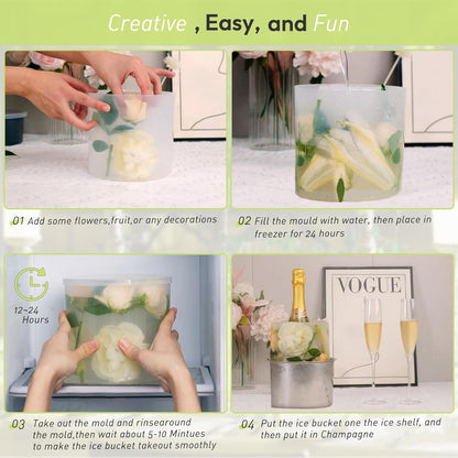 Ice Bucket Mold,Ice Mold Wine Bottle Chiller,Champagne Bucket Ice Mold, Flower/Fruits/Any Decoration to DIY Your Champagne Bucket Ice Mold For Special Parties (M)