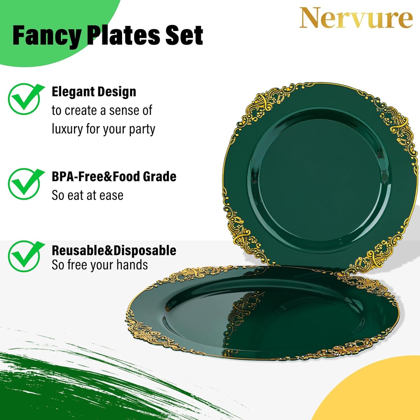 Nervure 350PCS Gold Plastic Plates - Gold Plastic Dinnerware Sets for 50 Guests - 100 Disposable Plates, 150 Silverware, 50 Cups, 50 Napkins for Wedding & Party & Mothers Day