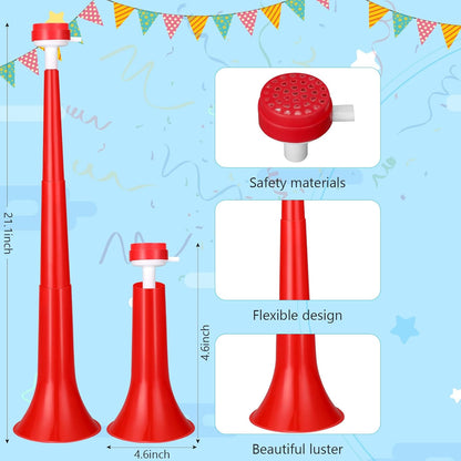 6 Pcs Stadium Horn for Adult, 21 Inch Vuvuzela Plastic Collapsible Cheering Trumpets for Sporting Events Football Carnival Party, Red