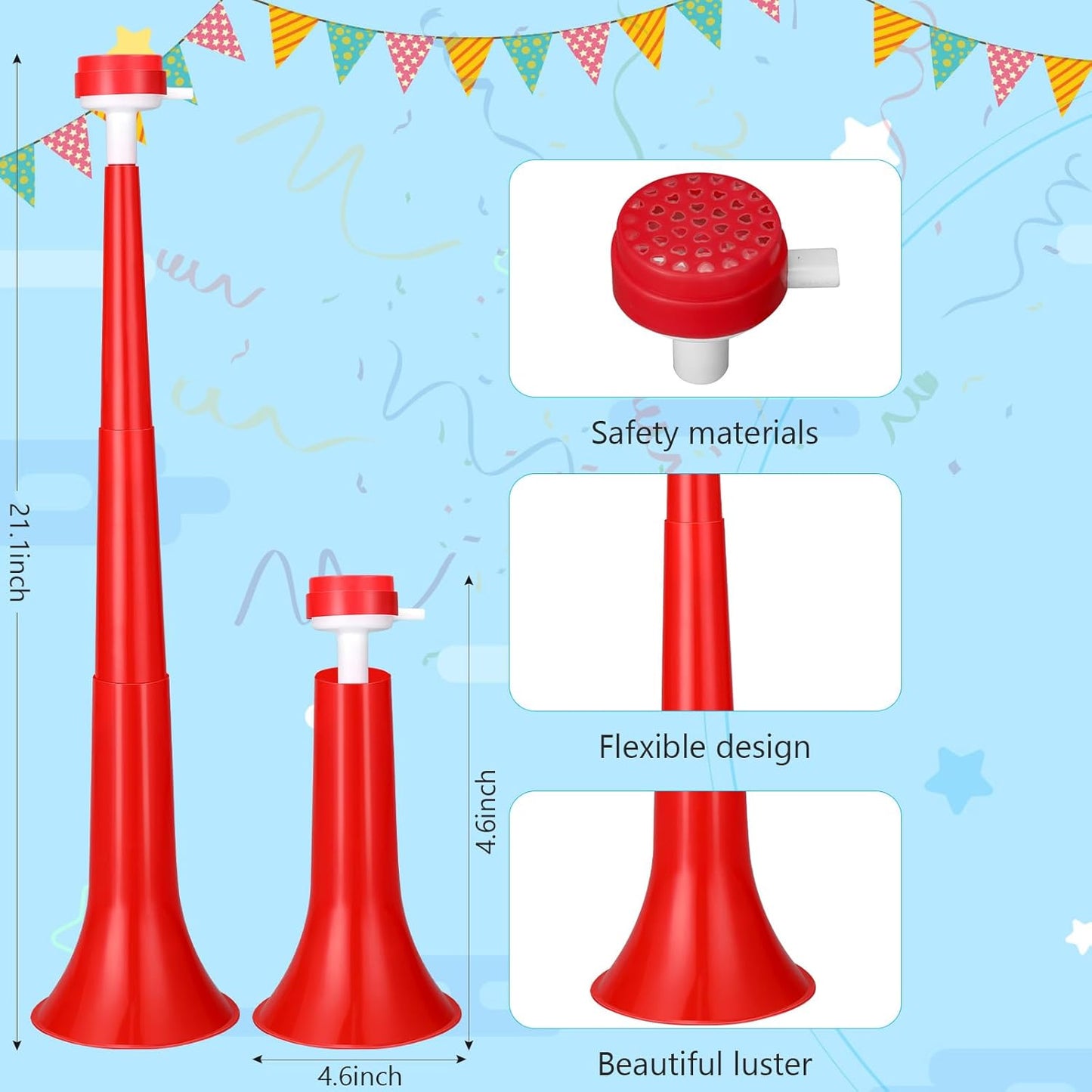 2 Pcs Stadium Horn for Adult, 21 Inch Vuvuzela Plastic Collapsible Cheering Trumpets for Sporting Events Football Carnival Party (Blue)
