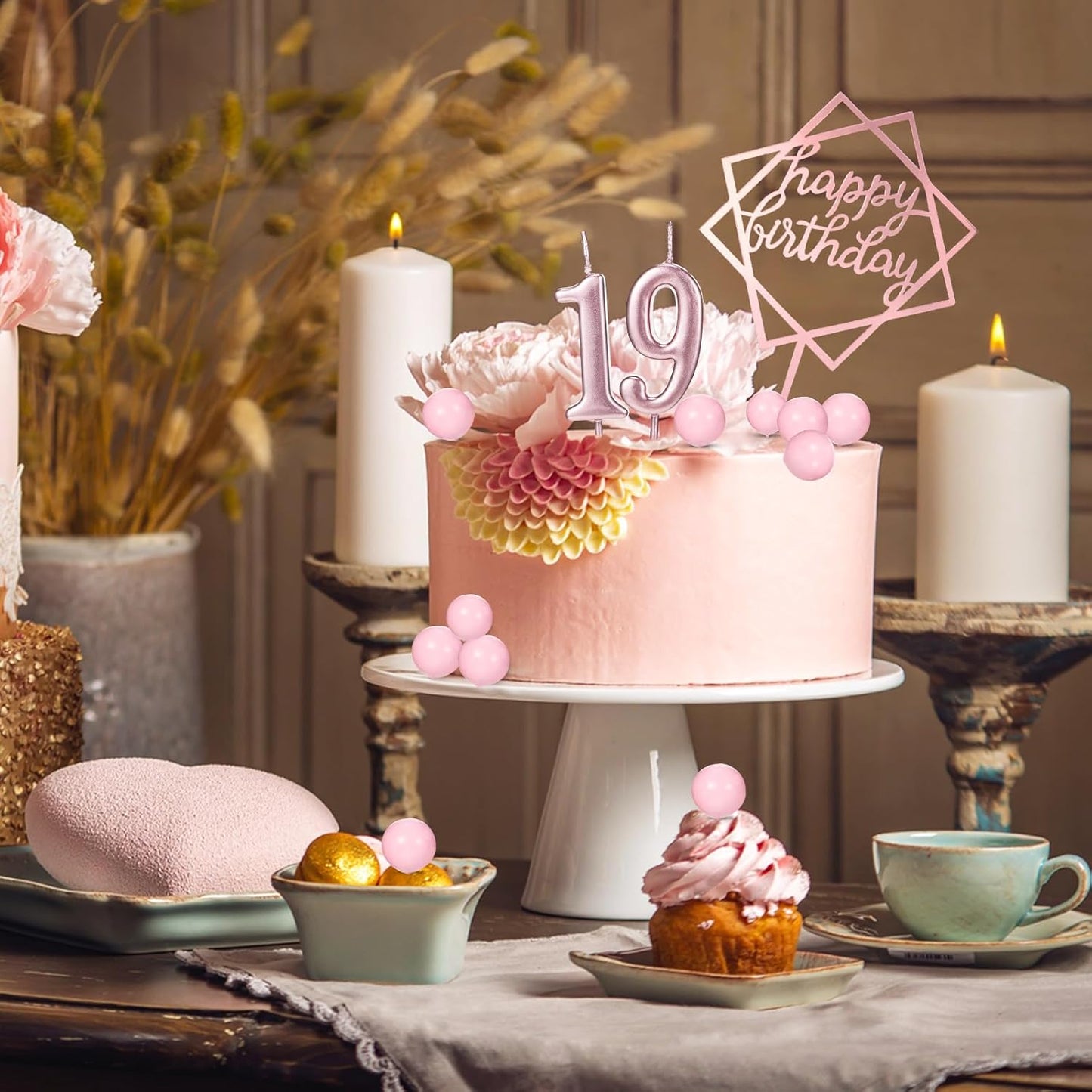 Yerliker 34 Pcs Happy Birthday Cake Toppers Decorations Birthday Candles DIY Cake Decor for Men Women Wedding Anniversary(Gold)