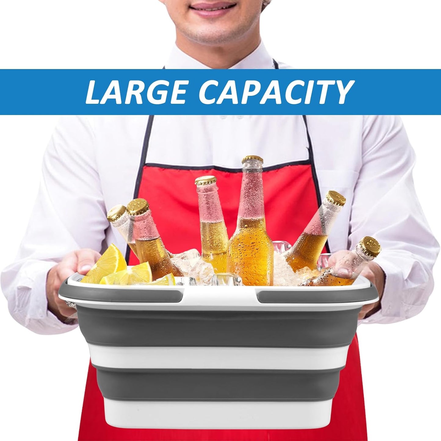 2 Pack Ice Buckets for Parties, Foldable Beverage Tub, Collapsible Ice Bucket for Wine Beer Champagne, Large Beer Ice Buckets Drink Cooler, Space Saving Ice Storage Tub Ice Cube Bin (8.5L*2)