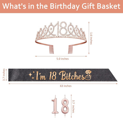 21st Birthday Decorations for Her with 21st Birthday Sash and Crown, Candles Gold, Gifts for 21 Year Old Girls
