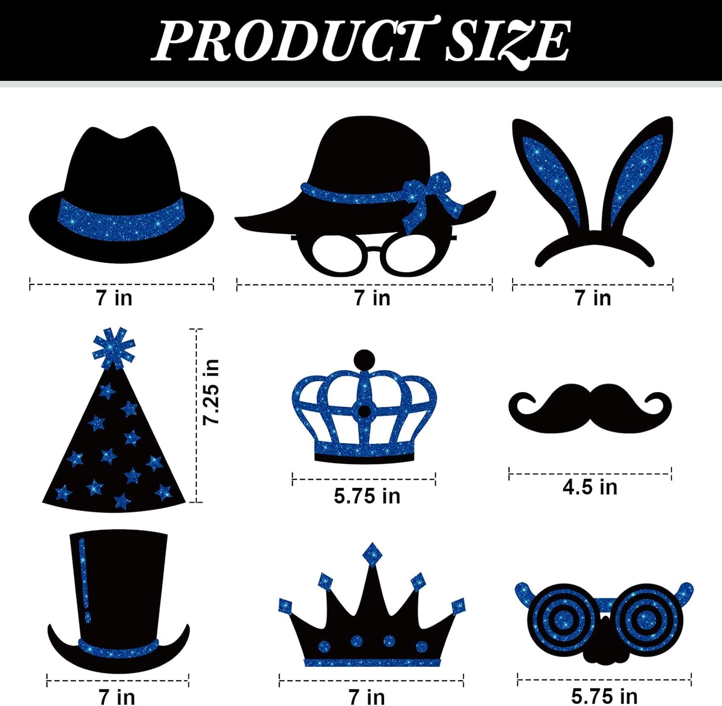 Zonon 24 Pcs Funny Photo Booth Props Class of 2026 Graduation Birthday Wedding Family Class Reunion Prom Disco Party Celebration Decoration Supplies Mix of Hats, Lipstick, Tie(Blue and Black)